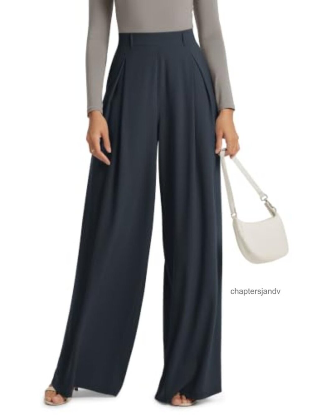 Pleated Extra Wide Leg Pants High Waist Trousers with Pockets